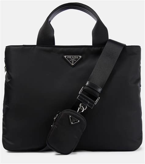 prada leather trimmed nylon tote|prada nylon shoulder bag black.